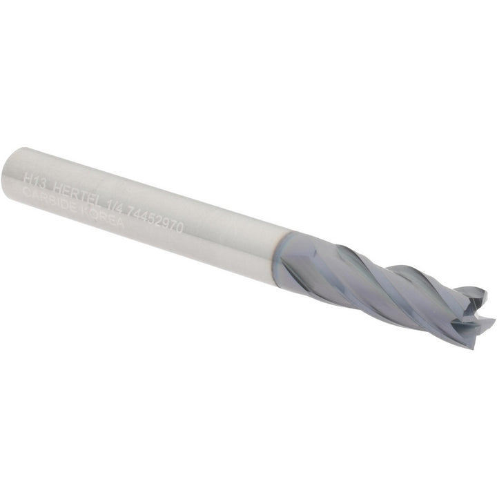 1/4" 4-Flute Solid Carbide Square End Mill, AlTiN - Hertel 750218