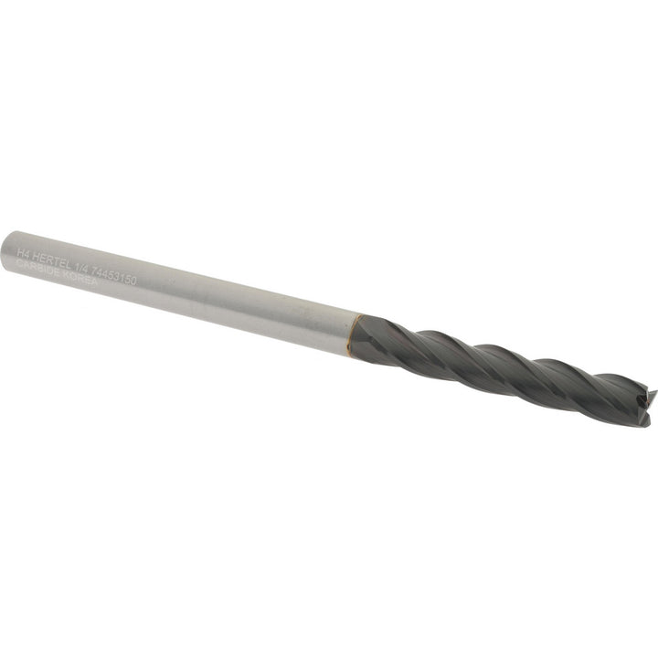 1/4" 4-Flute Solid Carbide Square End Mill, TiCN - Hertel 750403