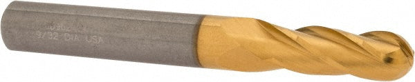 9/32" 4-Flute Solid Carbide Ball End Mill, TiN - Hertel E699924526