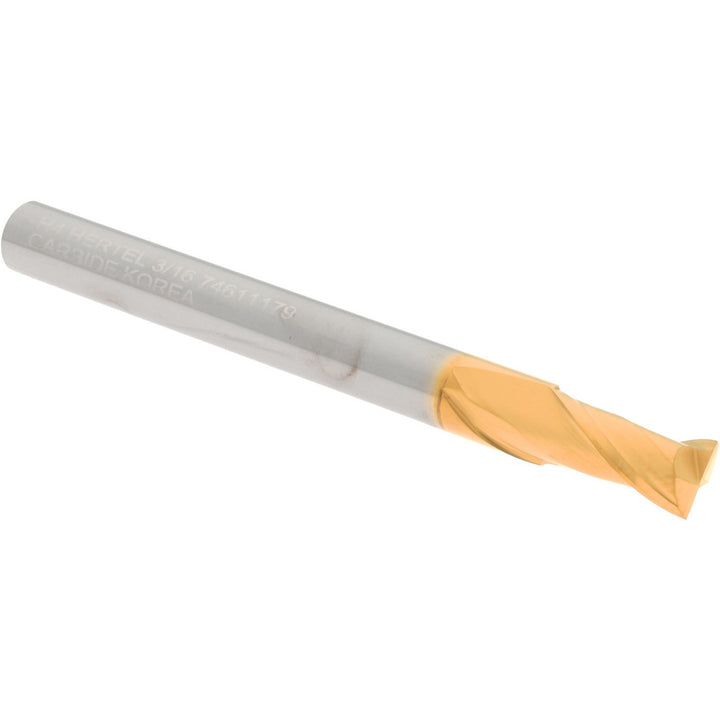 3/16" 2-Flute Solid Carbide Square End Mill, TiN - Hertel 750628