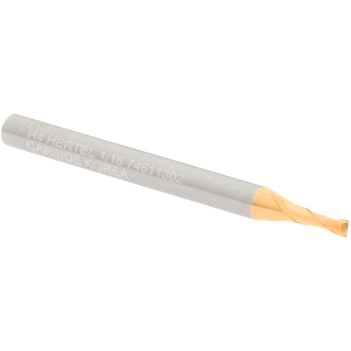 1/16" 2-Flute Solid Carbide Square End Mill, TiN - Hertel 750484