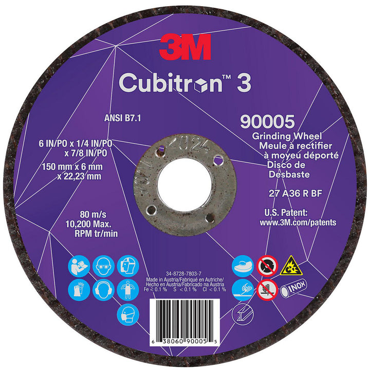 6 x 1/4" 36-Grit Precision Shaped Ceramic Grinding & Cutoff Wheel - 3M 7100313193