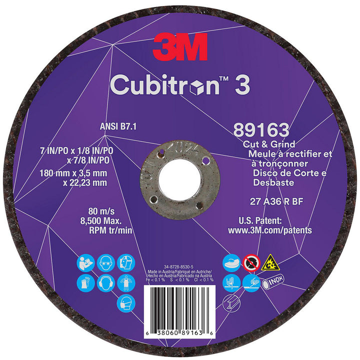 7 x 1/8" 36-Grit Precision Shaped Ceramic Grinding & Cutoff Wheel - 3M 7100313588