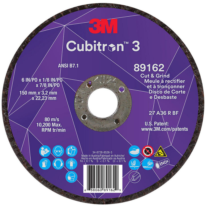 6 x 1/8" 36-Grit Precision Shaped Ceramic Grinding & Cutoff Wheel - 3M 7100313586