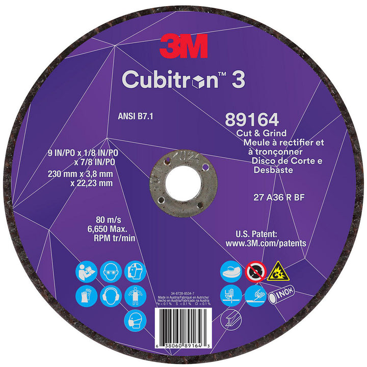 9 x 1/8" 36-Grit Precision Shaped Ceramic Grinding & Cutoff Wheel - 3M 7100313759