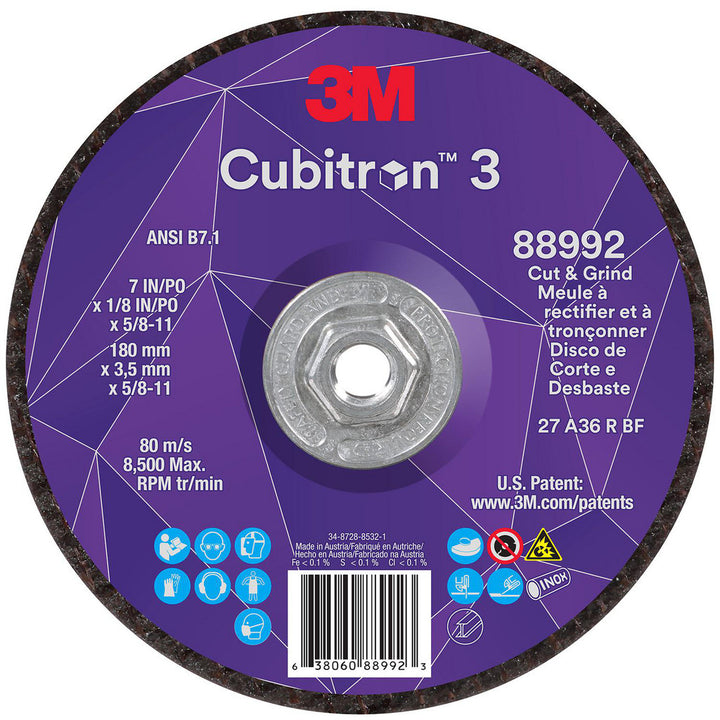 7 x 1/8" 36-Grit Precision Shaped Ceramic Grinding & Cutoff Wheel - 3M 7100313195