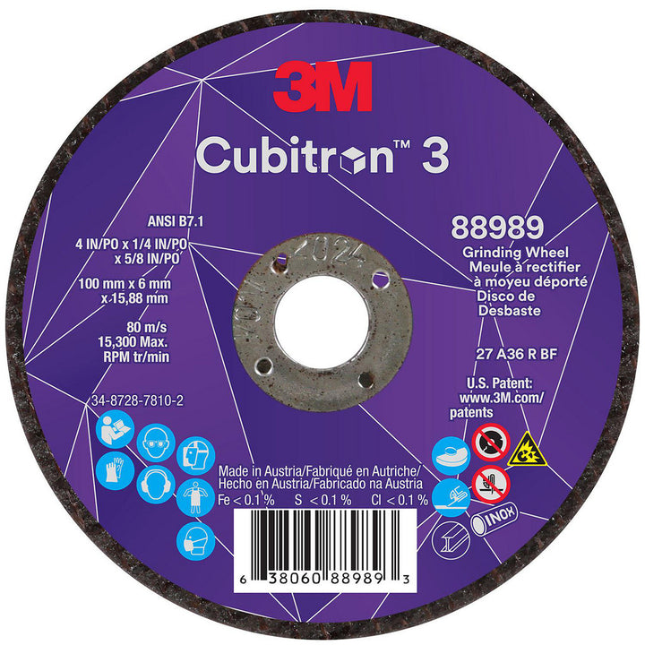 4 x 1/4" 36-Grit Precision Shaped Ceramic Grinding & Cutoff Wheel - 3M 7100303964