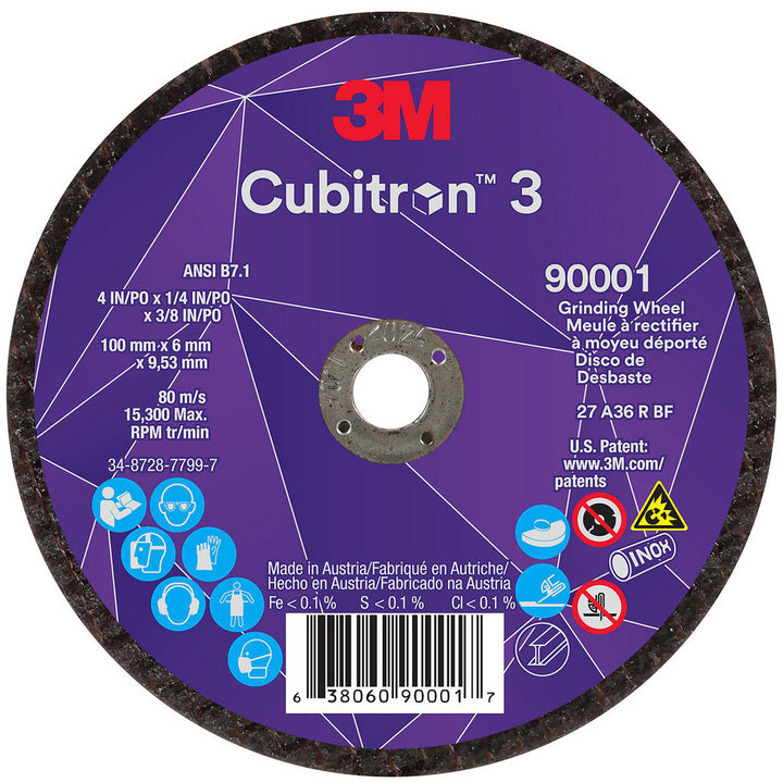 4 x 1/4" 36-Grit Precision Shaped Ceramic Grinding & Cutoff Wheel - 3M 7100303965