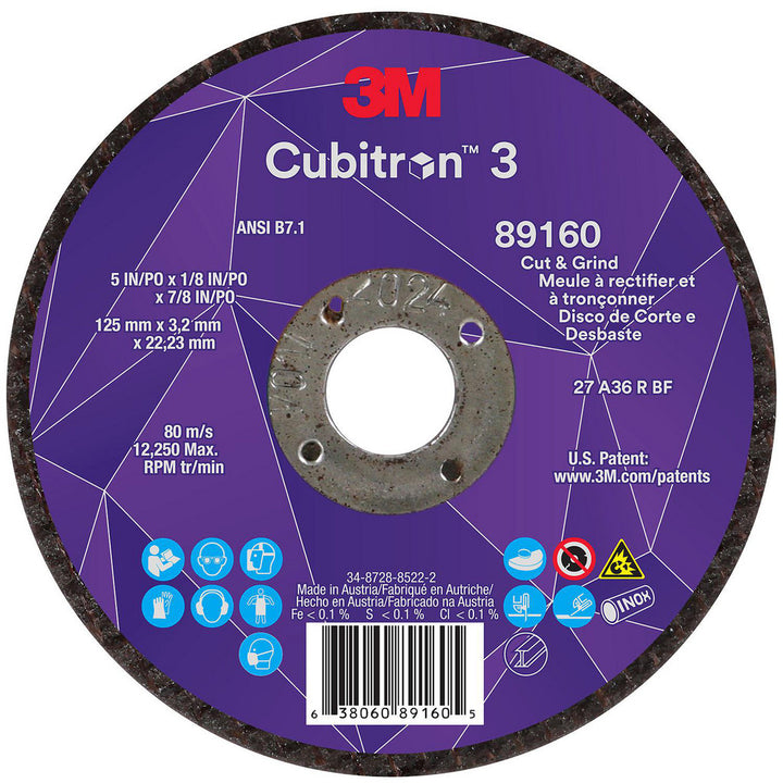 5 x 1/8" 36-Grit Precision Shaped Ceramic Grinding & Cutoff Wheel - 3M 7100305151
