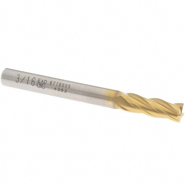 3/16" 4-Flute Powdered Metal High Speed Steel Square End Mill, TiN - OSG 6778005
