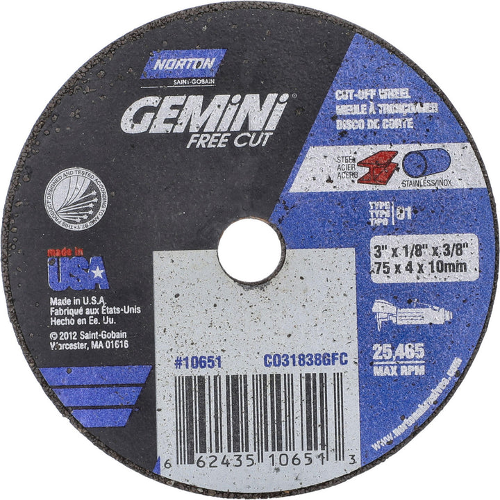 3 x 1/8" Aluminum Oxide Grinding & Cutoff Wheel - Norton 66243510651