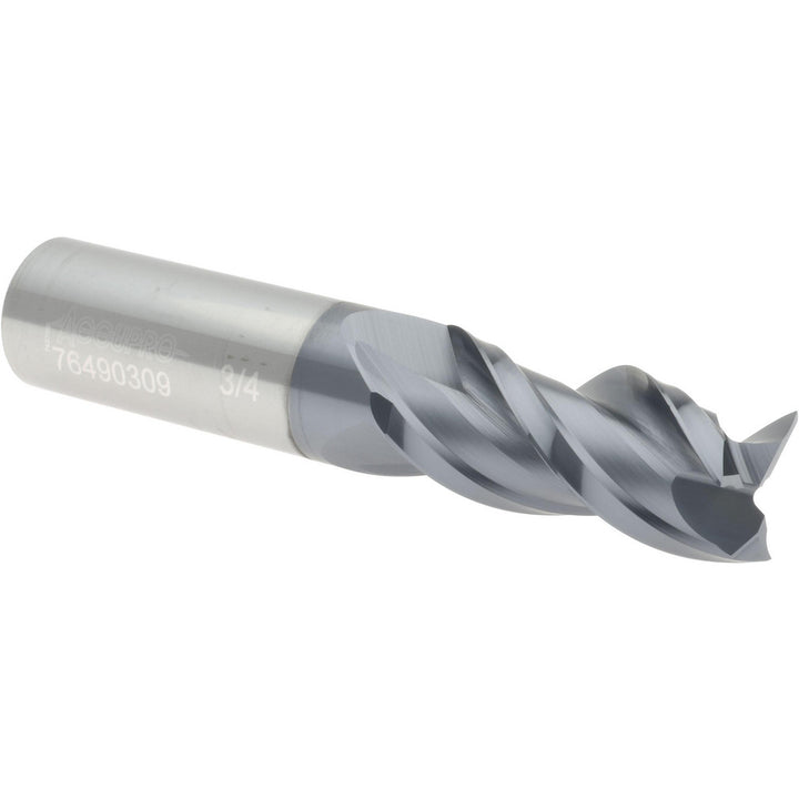 3/4" 3-Flute Solid Carbide Square End Mill, AlTiN - Accupro 12179757