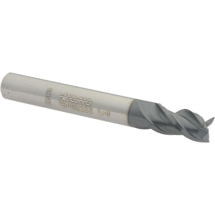 1/4" 3-Flute Solid Carbide Square End Mill, AlTiN - Accupro 12179711