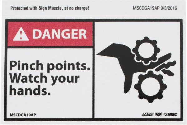 Danger - Pinch Points - Watch Your Hands Label - AccuformNMC MSCDGA19AP