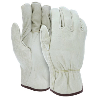 Large Beige; Brown Pigskin Leather General Purpose Gloves - MCR Safety 3400L