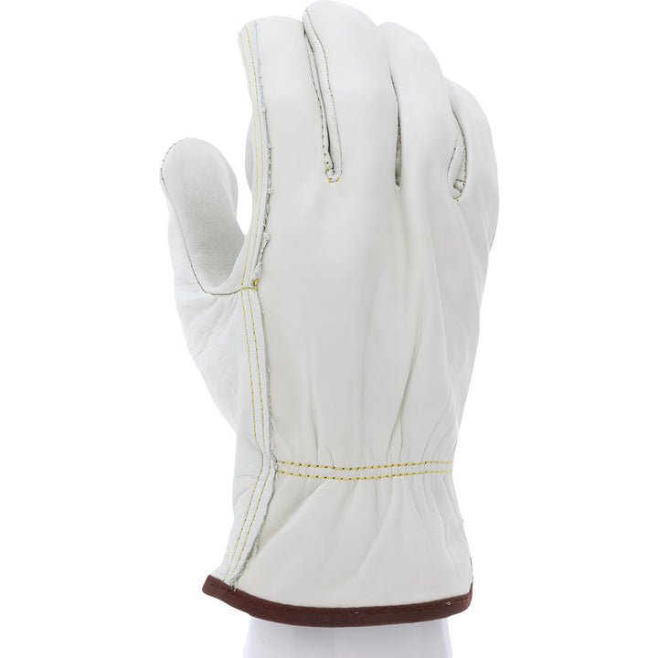 Large Beige; Brown Cowhide Leather General Purpose Gloves - MCR Safety 3203L