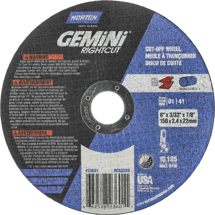 6 x 3/32" Aluminum Oxide Grinding & Cutoff Wheel - Norton 66252823601