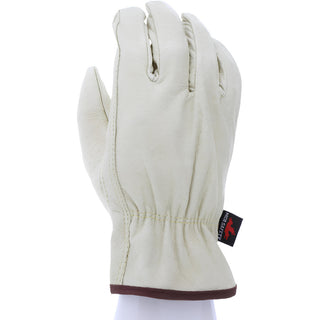 Small Beige; Brown Pigskin Leather General Purpose Gloves - MCR Safety 3411S