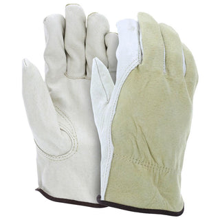 Large Beige; Brown Pigskin Leather General Purpose Gloves - MCR Safety 3405L