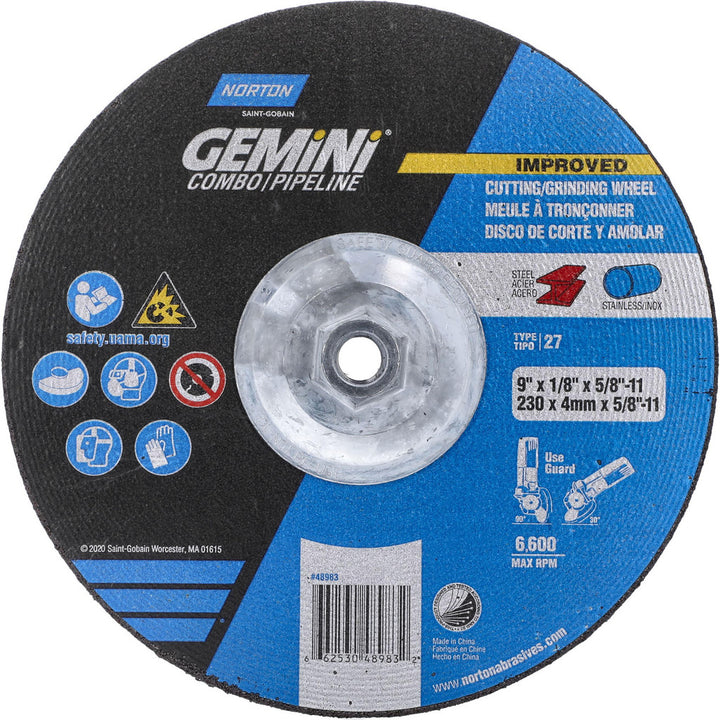 9 x 1/8" 24-Grit Aluminum Oxide Grinding & Cutoff Wheel - Norton 66253048983