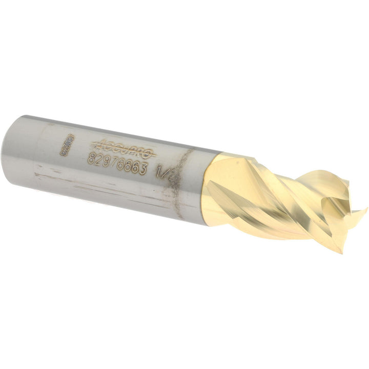 1/2" 3-Flute Solid Carbide Square End Mill, ZrN - Accupro 12179742