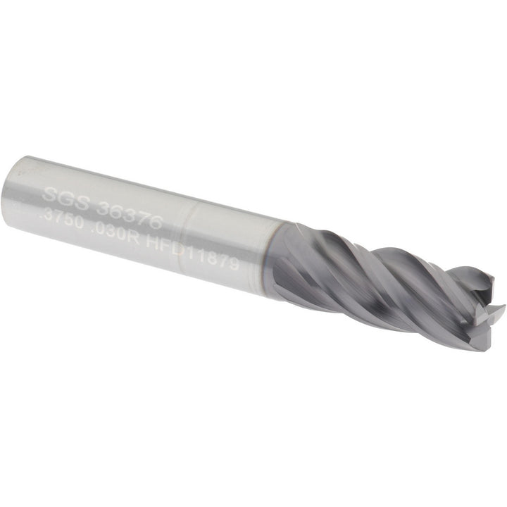 3/8" 4-Flute Solid Carbide Corner Radius End Mill, TX - SGS 36376