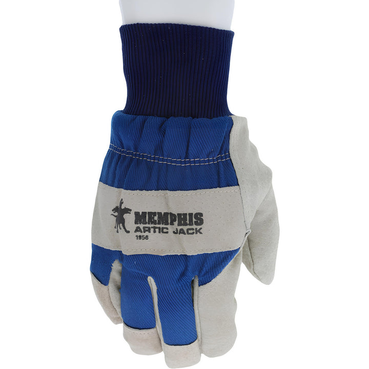 Large Beige; Blue Pigskin Leather General Purpose Gloves - MCR Safety 1956L