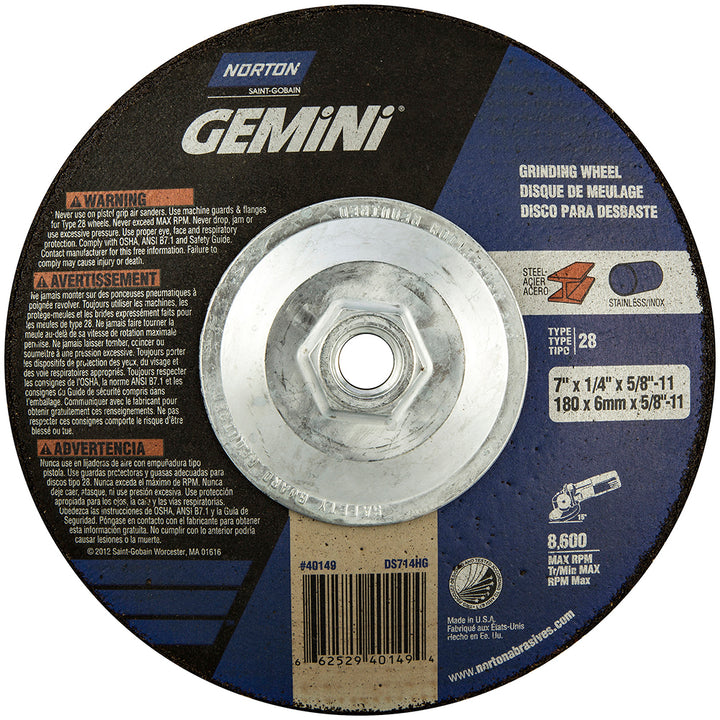 7 x 1/4" 24-Grit Aluminum Oxide Grinding & Cutoff Wheel - Norton 66252940149