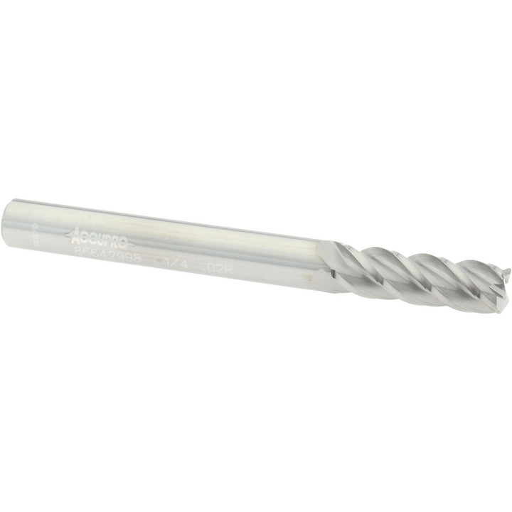 1/4" 4-Flute Solid Carbide Corner Radius End Mill - Accupro 12182454