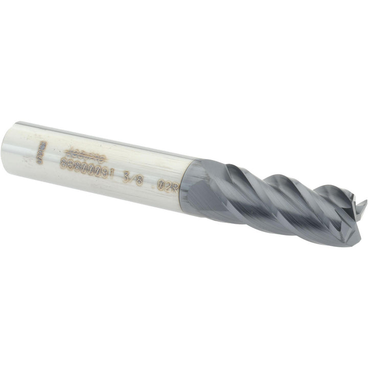 3/8" 4-Flute Solid Carbide Corner Radius End Mill, AlTiN - Accupro 12182551