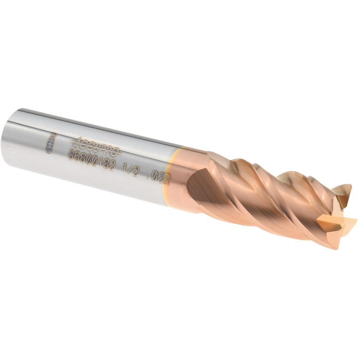 1/2" 4-Flute Solid Carbide Corner Radius End Mill, TiCN - Accupro 12182599