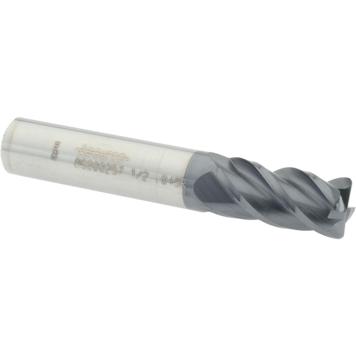 1/2" 4-Flute Solid Carbide Corner Radius End Mill, AlTiN - Accupro 12182610