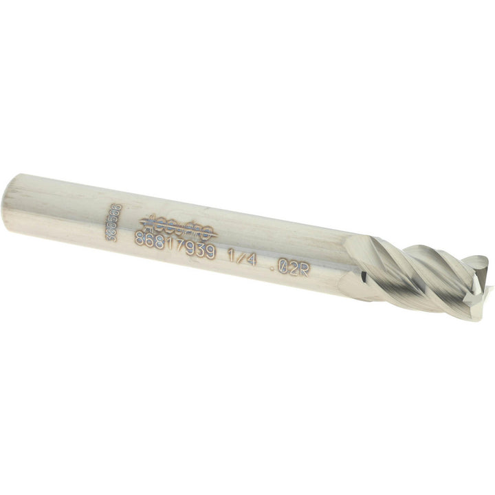 1/4" 4-Flute Solid Carbide Corner Radius End Mill - Accupro 12182796