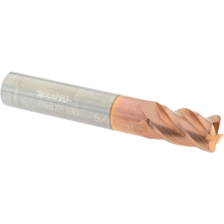 5/16" 4-Flute Solid Carbide Corner Radius End Mill, TiCN - Accupro 12182843