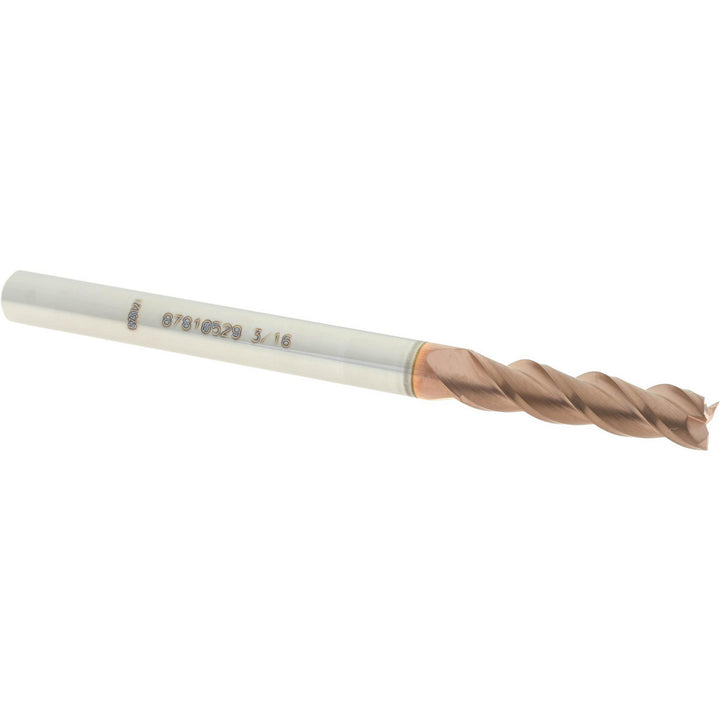 3/16" 3-Flute Solid Carbide Square End Mill, TiCN - Accupro 12182209