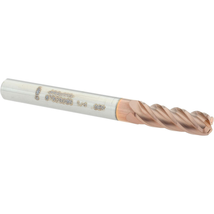 1/4" 4-Flute Solid Carbide Corner Radius End Mill, TiCN - Accupro 12182465