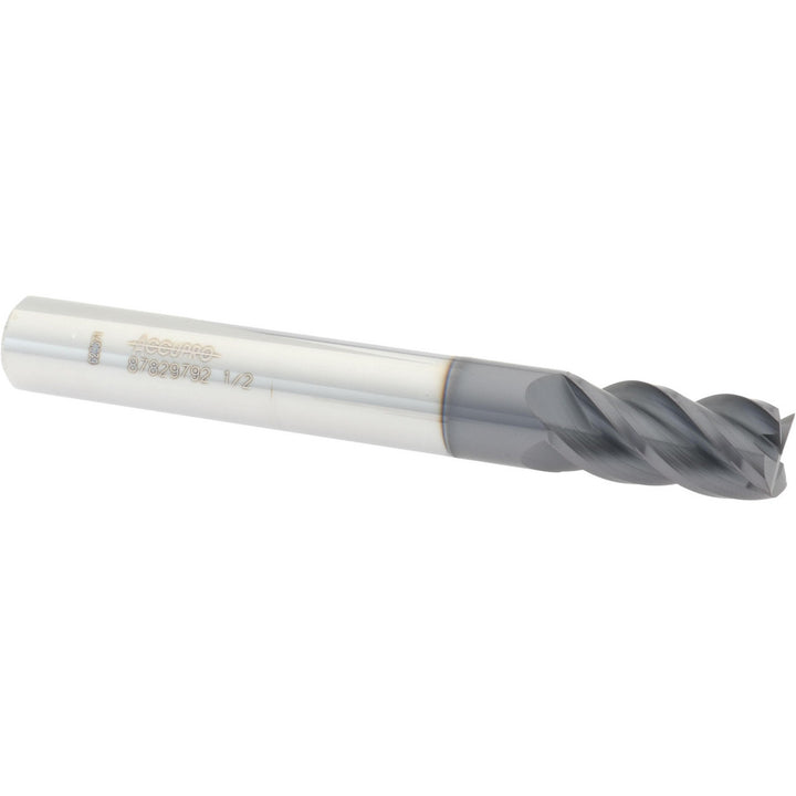 1/2" 4-Flute Solid Carbide Square End Mill, AlTiN - Accupro 12183570