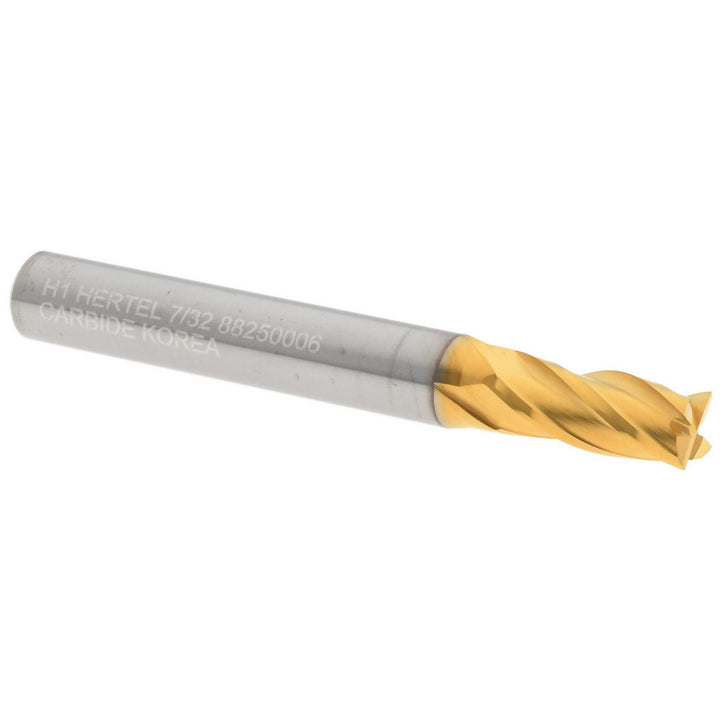 7/32" 4-Flute Solid Carbide Square End Mill, TiN - Hertel 750623