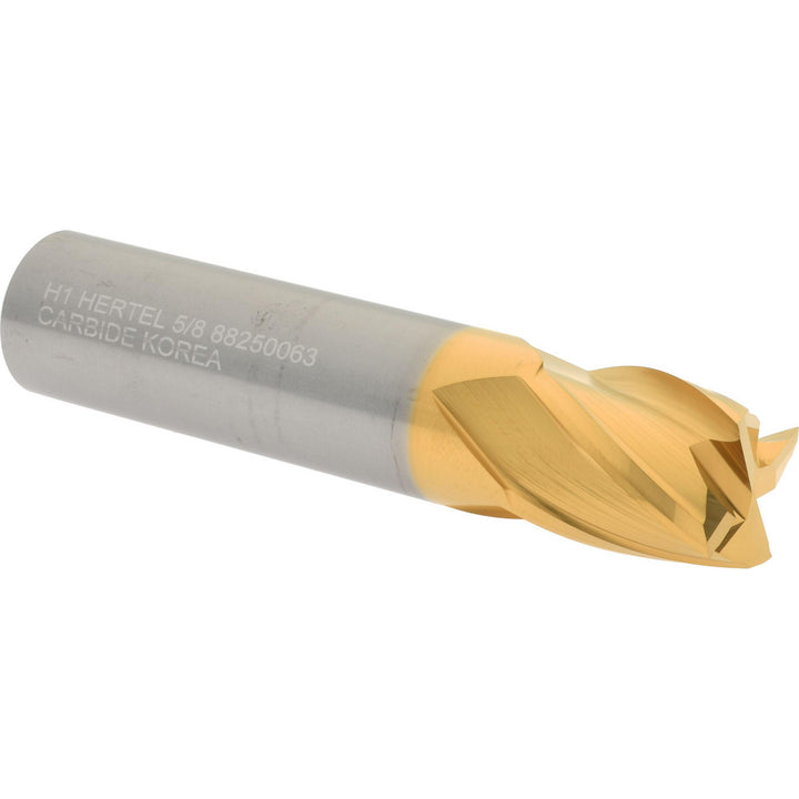 5/8" 4-Flute Solid Carbide Square End Mill, TiN - Hertel 750310