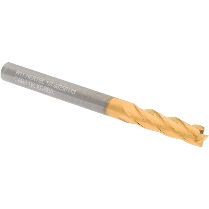 1/8" 4-Flute Solid Carbide Square End Mill, TiN - Hertel 750225
