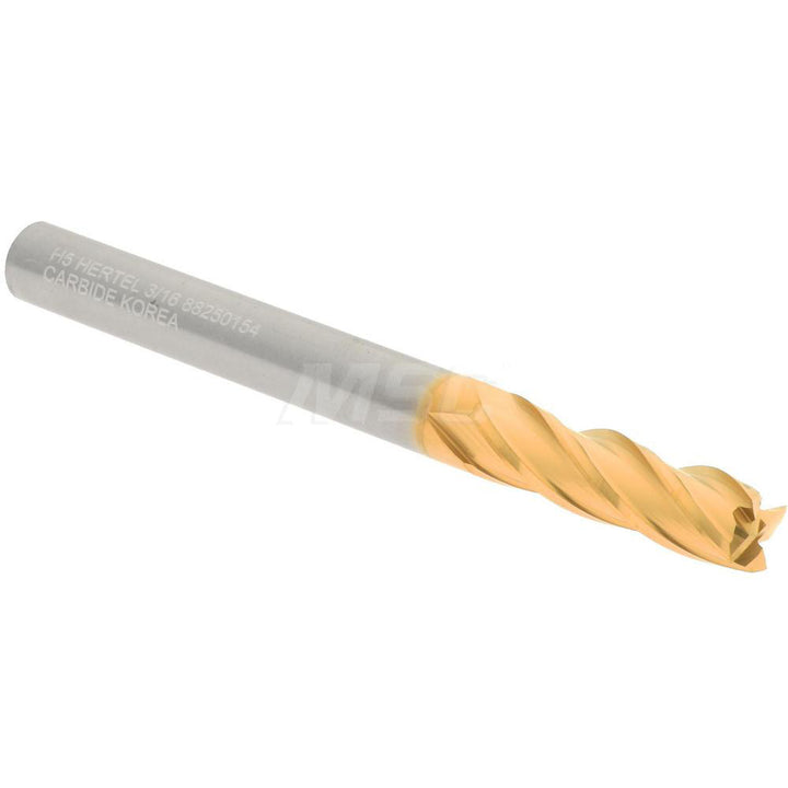 3/16" 4-Flute Solid Carbide Square End Mill, TiN - Hertel 750226