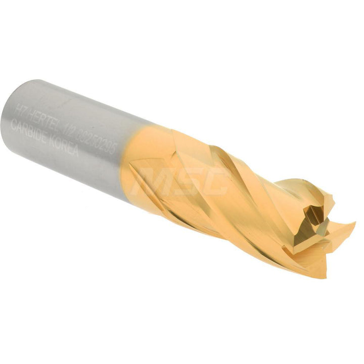 1/2" 4-Flute Solid Carbide Square End Mill, TiN - Hertel 750298