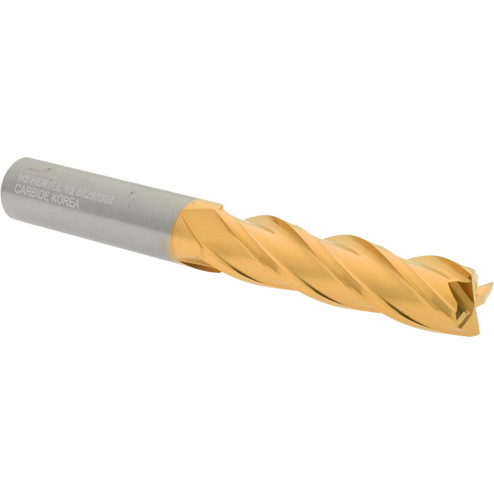 1/2" 4-Flute Solid Carbide Square End Mill, TiN - Hertel 750255