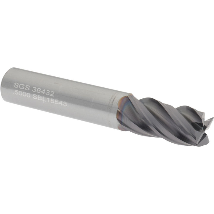 1/2" 4-Flute Solid Carbide Square End Mill, AlTiN - SGS 36432
