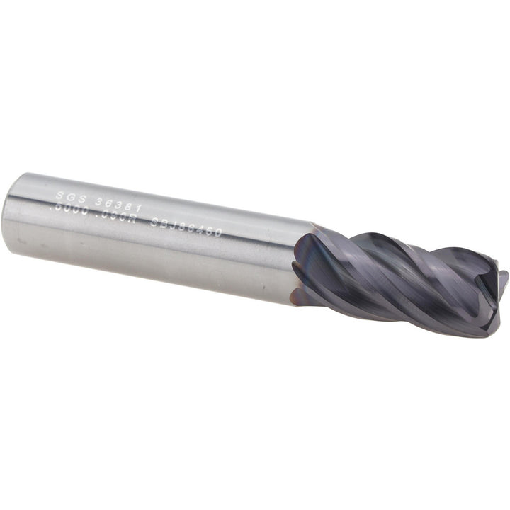 1/2" 4-Flute Solid Carbide Corner Radius End Mill, TX - SGS 36381