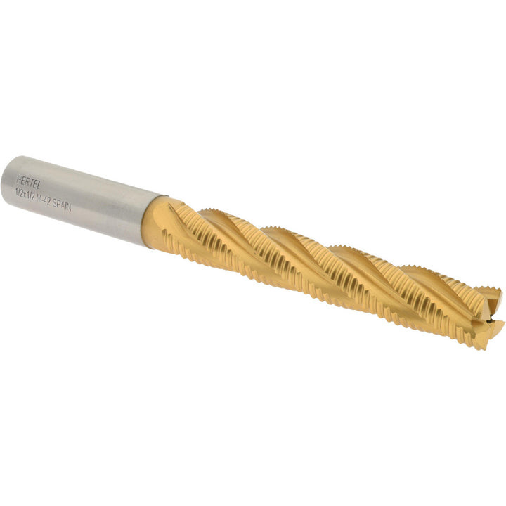0.5000" 4-Flute Cobalt Single End Mill, TiN - Hertel 91197186