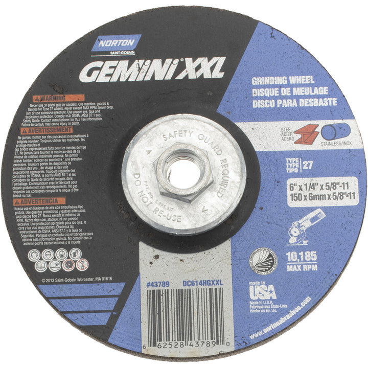 6 x 1/4" 24-Grit Aluminum Oxide Grinding & Cutoff Wheel - Norton 66252843789