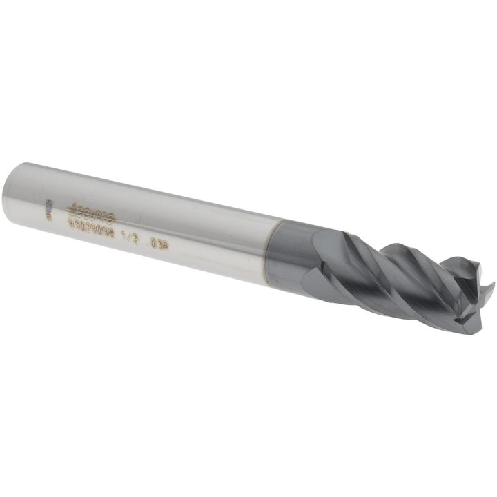 1/2" 4-Flute Solid Carbide Corner Radius End Mill, AlTiN - Accupro 12183575