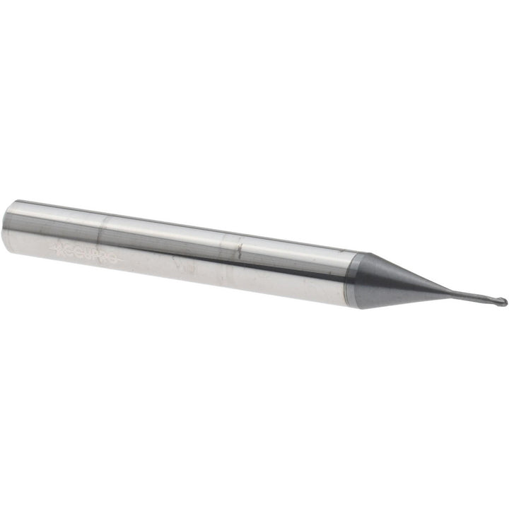 0.0394" 2-Flute Solid Carbide Ball End Mill, AlTiN - Accupro 12177282