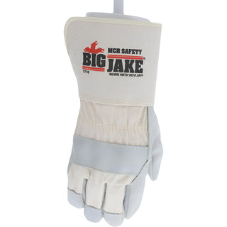 Medium Gray; White; White Cowhide Leather General Purpose Gloves - MCR Safety 1710M